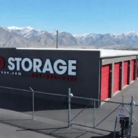 Red storage building sign