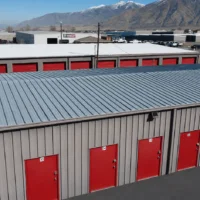 red storage unit doors